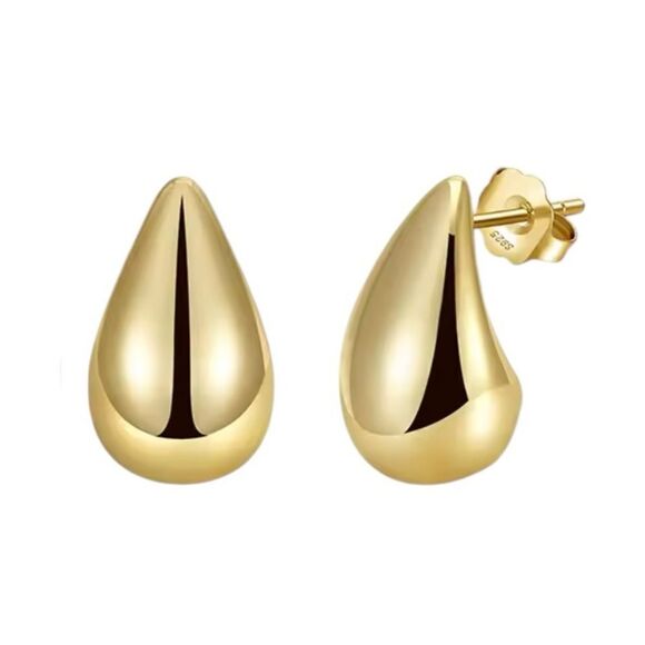 ENA 925 C Shaped 14k over Sterling Silver Water Drop Stud Earrings - Picture 2 of 5